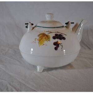 White Porcelain Teapot with Fruit Motif